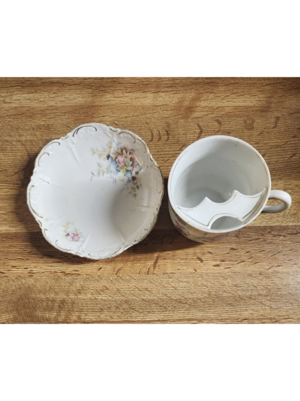 Victorian Mustache Tea Cup & Saucer Set Bone China Porcelain Pink Germany VTG - Picture 12 of 16